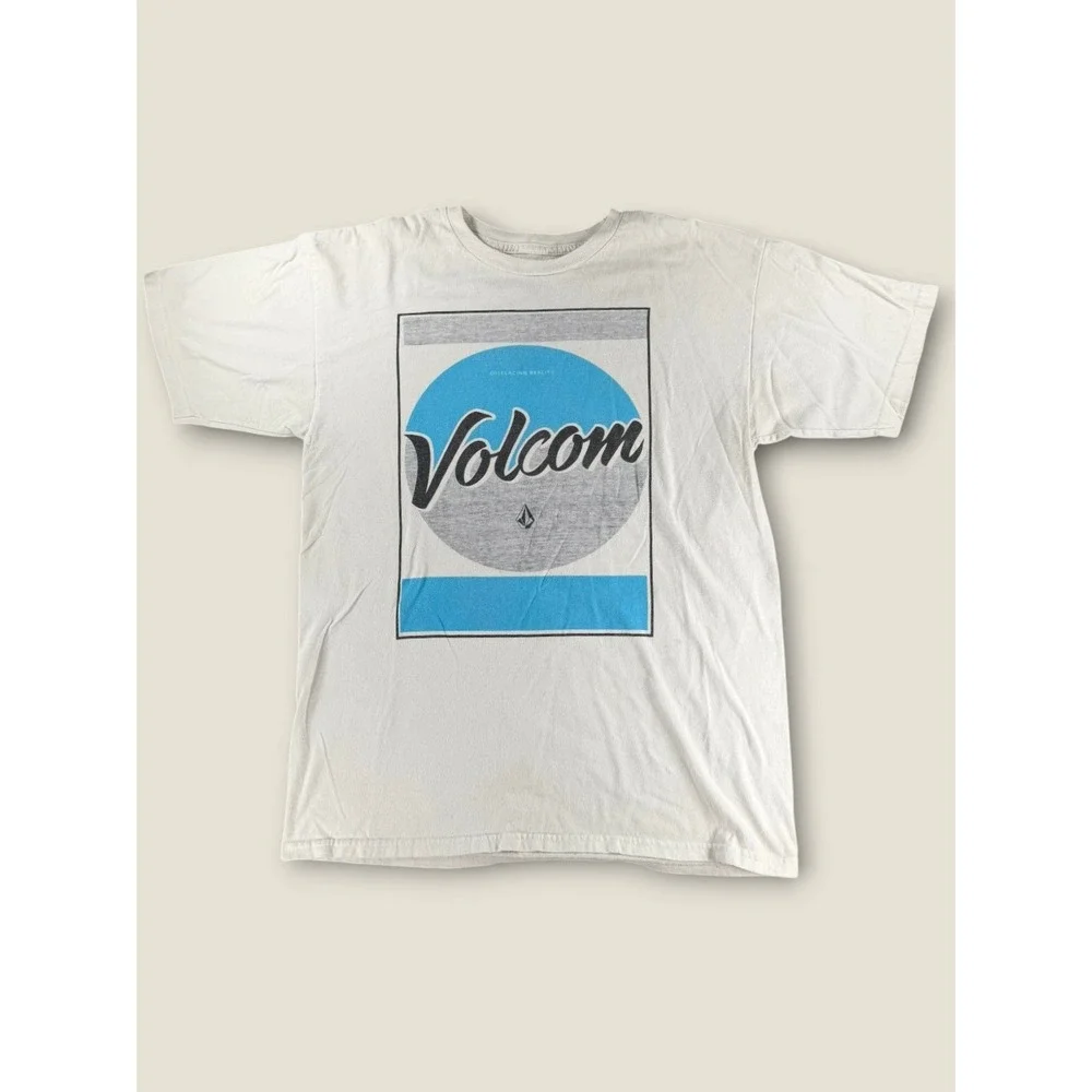 Volcom Mens Graphic T-Shirt White Blue Grey Logo Cotton Skate Tee Medium